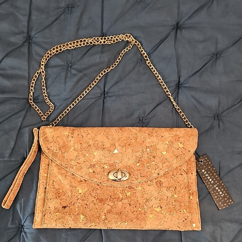 Elegant Tan Clutch with Gold Accents